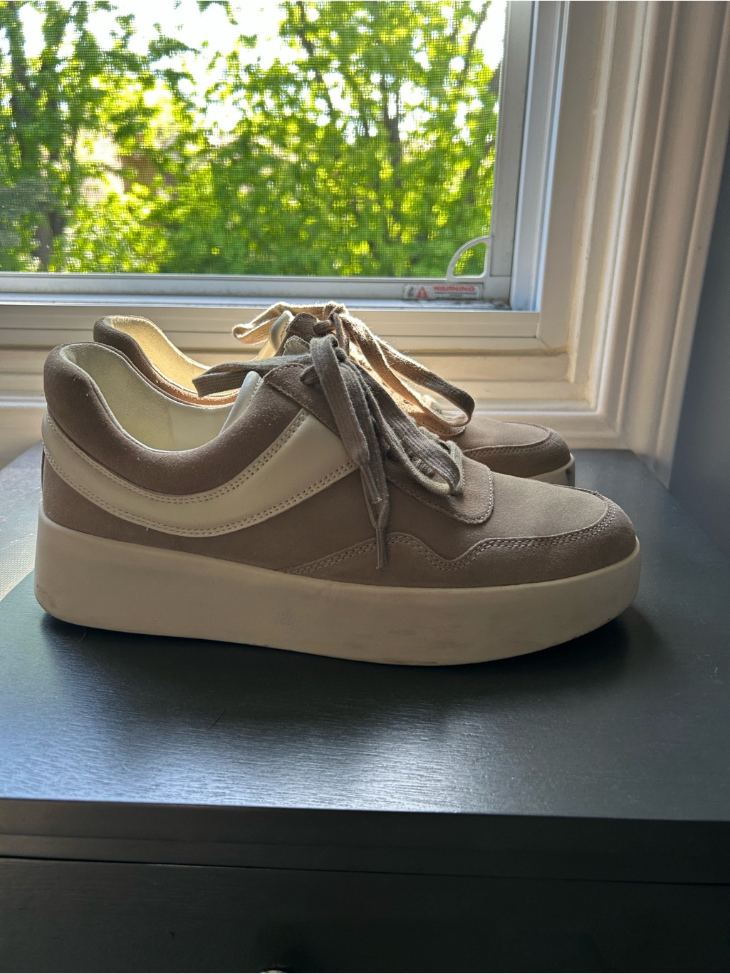 Vince- Taupe Suede Platform Sneakers With White Accent Retro Style